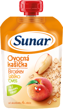 Kašička ovocná kapsička broskyňa, jablko, ovsené vločky 6m+ Sunar