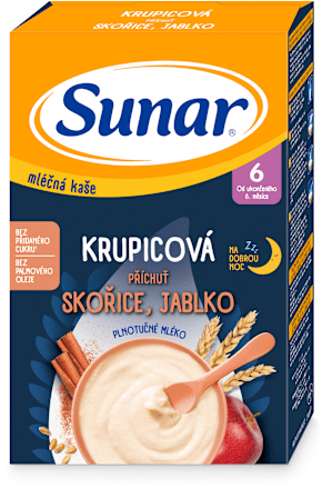 Mliečna krupicová kaša na dobrú noc škorica, jablko Sunar