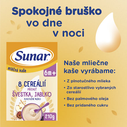 Mliečna kaša s 8 cereáliami slivka, jablko Sunar