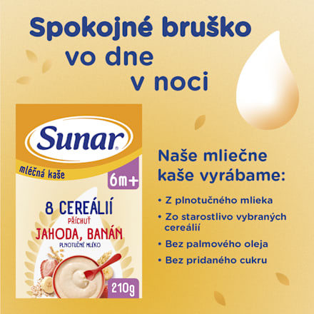 Mliečna kaša s 8 cereáliami jahoda, banán Sunar