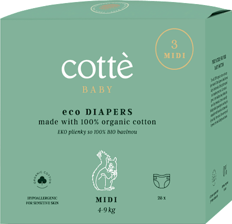 Ekologické plienky - veľ. 3 Midi (4 - 9 kg) cotté