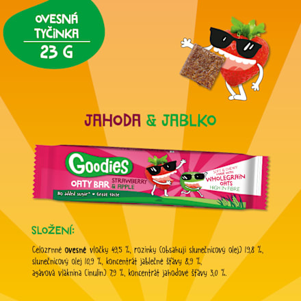 ovesná tyčinka s příchutí jahody a jablka Goodies