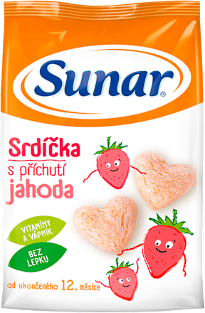 křupky Srdíčka s příchutí jahoda Sunar