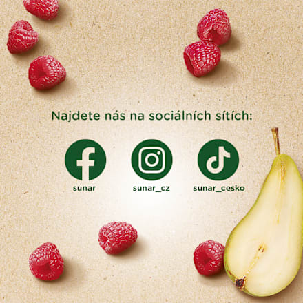 BIO příkrm v sáčku 100% ovoce hruška, malina Sunar