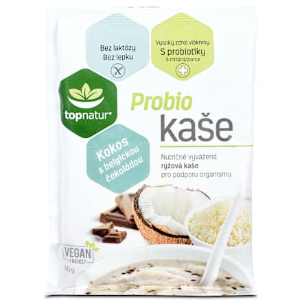 Probio kaše s příchutí kokosu a belgické čokolády Topnatur