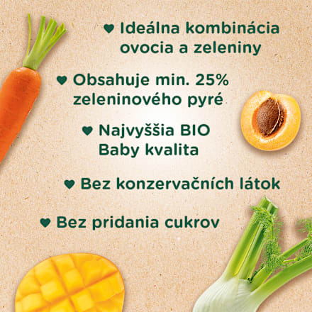 BIO ovocná kapsička Smícháček mango, mrkva, marhuľa a fenikel Sunar