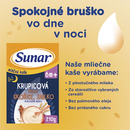 Mliečna krupicová kaša na dobrú noc škorica, jablko Sunar