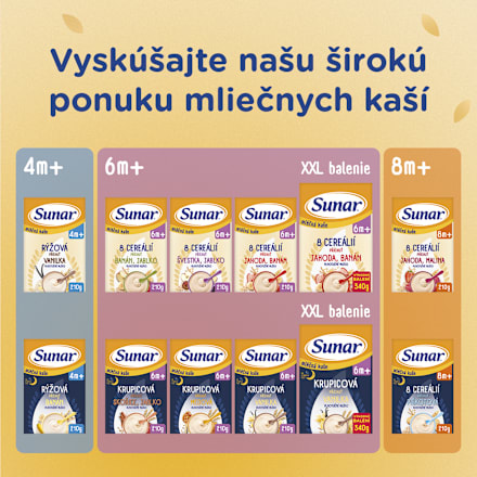 Mliečna kaša s 8 cereáliami banán, jablko Sunar