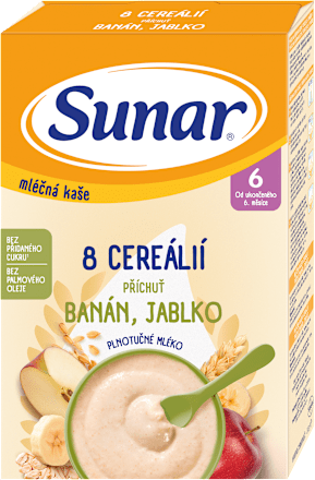 Mliečna kaša s 8 cereáliami banán, jablko Sunar