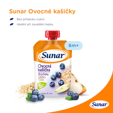 Ovocná kašička Borůvka, jablko a oves Sunar