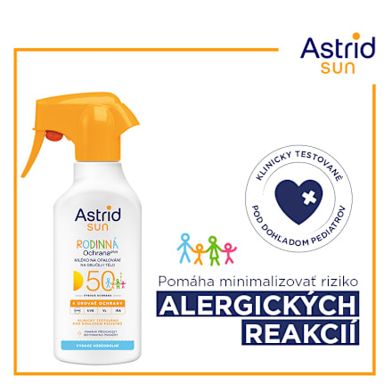 Mlieko na opaľovanie v spreji Rodinná ochrana plus, OF 50 Astrid