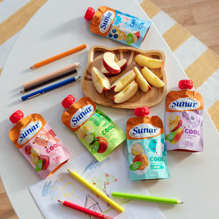 Cool ovocný příkrm v sáčku banán, meruňka a jogurt Sunar