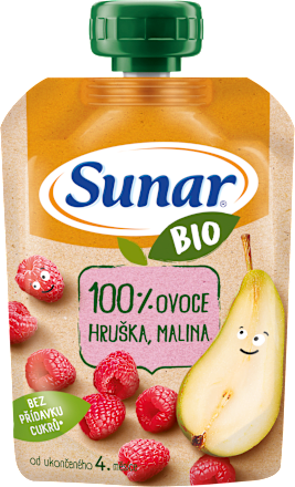 BIO ovocná kapsička hruška, malina 4m+ Sunar