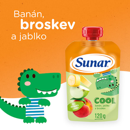 Cool ovocný příkrm v sáčku broskev, banán a jablko Sunar
