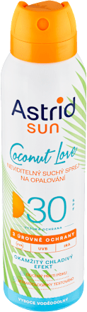 sun neviditelný suchý sprej na opalování Coconut Love SPF30 Astrid
