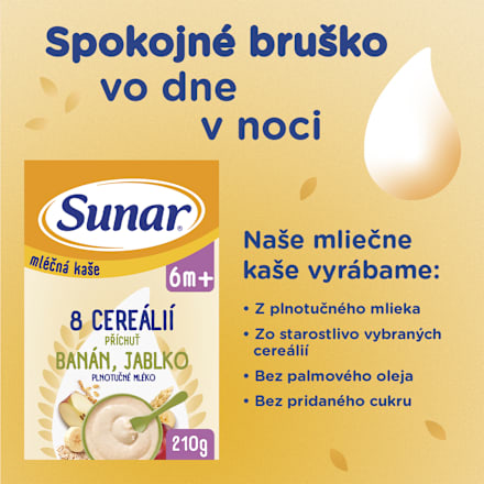 Mliečna kaša s 8 cereáliami banán, jablko Sunar