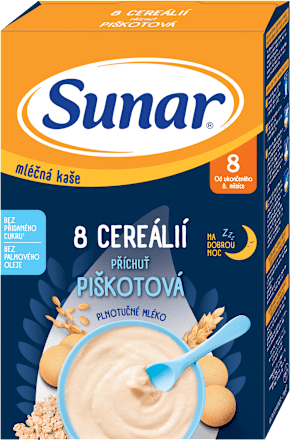 Mliečna kaša s 8 cereáliami na dobrú noc piškótová Sunar