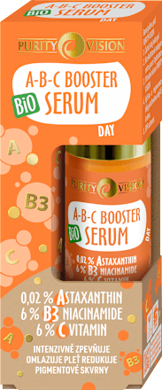 Denné pleťové sérum A-B-C Booster 0,02 % Astaxanthin, 6 % B3 Niacinamide, 6 % C Vitamin  Purity Vision