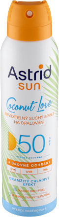 sun neviditelný suchý sprej na opalování Coconut Love SPF50 Astrid