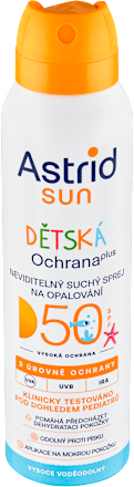 sun neviditelný suchý sprej na opalování dětská ochrana plus SPF50  Astrid