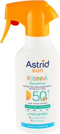 sun mléko ve spreji rodinné sensitive SPF50+ Astrid