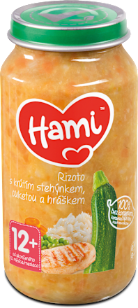 Príkrm rizoto s morčacím stehienkom, cuketou a hráškom Hami