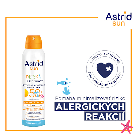 Sprej na opaľovanie Detská ochrana plus OF 50 Astrid