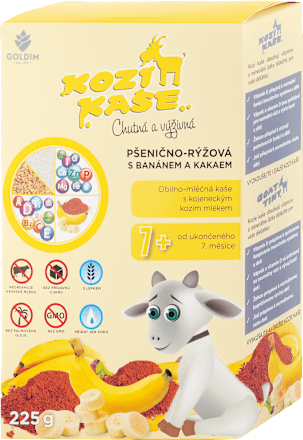 Kozia kaša pšenično-ryžová s banánom a kakaom Goldim