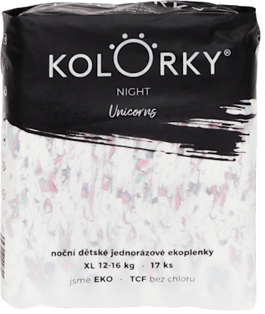 Plienky Night veľkosť XL (12 - 16 kg) - jednorožec Kolorky