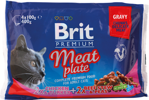 Krmivo pre dospelé mačky v kapsičke Premium Meat plate - mix 4x100 g Brit