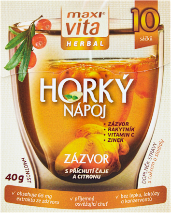horký nápoj Zázvor s příchutí čaje a citronu 10x4 g maxi vita