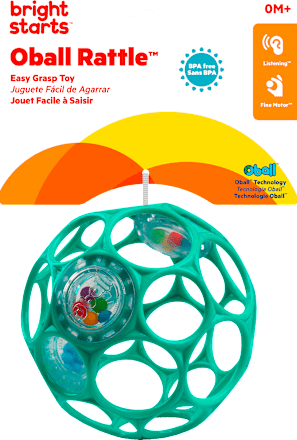 Ohybná loptička Oball Rattle - 0 m+, tyrkysová Oball