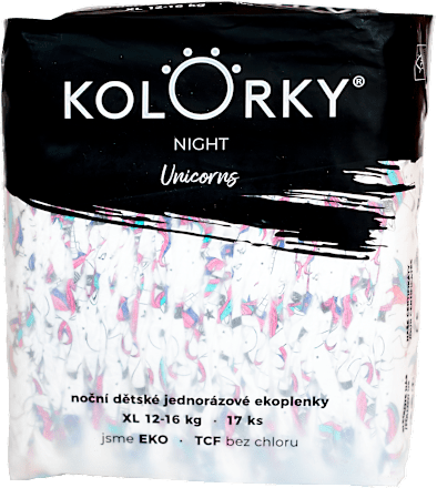 Plienky Night veľkosť XL (12 - 16 kg) - jednorožec Kolorky