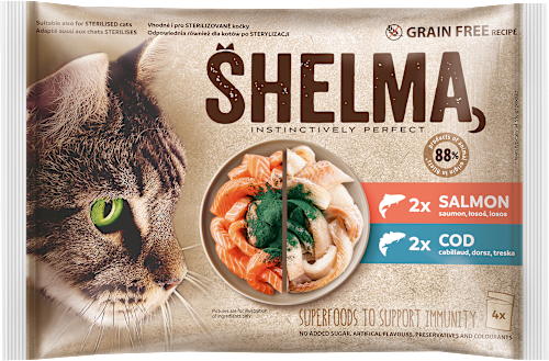 kapsičky pro kočky 2 druhy ryb bez obilovin, 4x85g Shelma