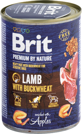 Krmivo pre citlivé psy Premium By Nature jahňacie mäso s pohánkou Brit