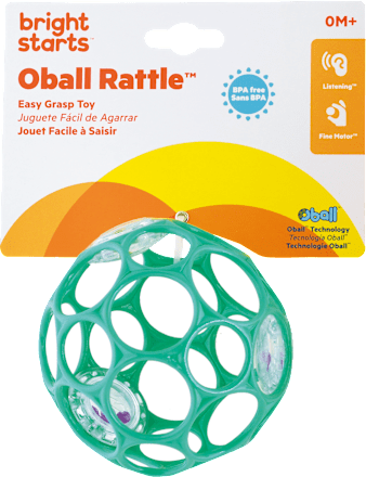Ohybná loptička Oball Rattle - 0 m+, tyrkysová Oball