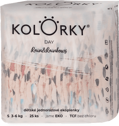Plienky Day veľkosť S (3 - 6 kg) - dúhy Kolorky
