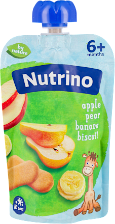Voćna kaša jabuke, kruške i banane, sa dodatkom keksa i vitamina C, od 6. meseca Nutrino