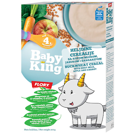 HELJDINE CEREALIJE SA KOZIJIM MLEKOM, JABUKOM I ŠARGAREPOM Baby King
