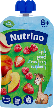 Kaša iz jabolk, breskev, jagod in malin by nature, od 8. meseca dalje Nutrino