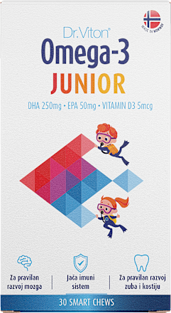 Omega-3 JUNIOR meke tablete za žvakanje - DHA 250mg + EPA 50mg + VITAMIN D 5mcg  Dr.Viton