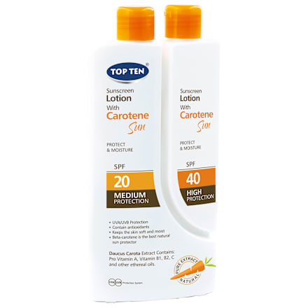 Carotene Sun losion za zaštitu od sunca, duo pack, SPF 20/40 TOP TEN