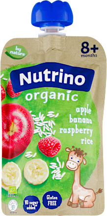 organic voćna kašica - jabuke, banane i maline sa pirinčem i dodatkom vitamina C Nutrino