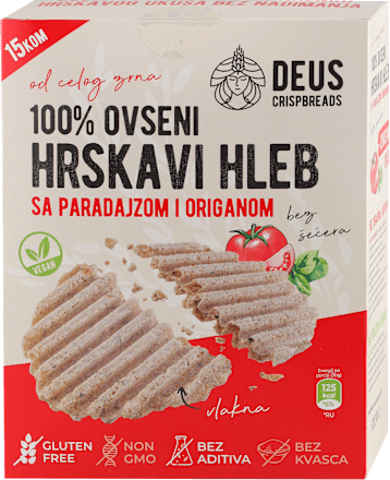 100% OVSENI HRSKAVI HLEB SA PARADAJZOM I ORIGANOM DEUS CRISPBREADS