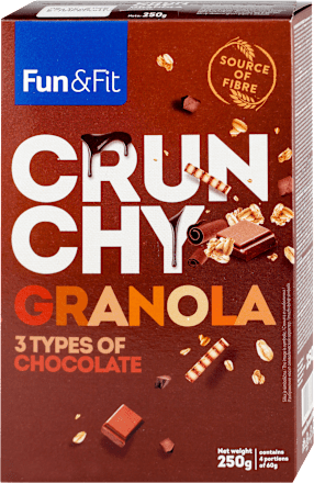CRUNCHY GRANOLA 3 TYPES OF CHOCOLATE Hrskavi musli sa čokoladom Fun&Fit
