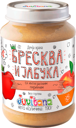 Dečija hrana - breskva i jabuka sa integralnim pirinčem, od 4. meseca juvitana