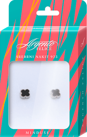 FELICE AF M2 srebrne minđuše - crna detelina Argento FELICE
