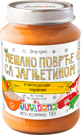 Dečija kašica - mešano povrće sa jagnjetinom i integralnim pirinčem,  od 6. meseca  juvitana