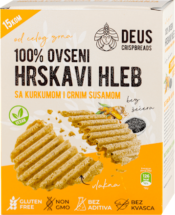 100% OVSENI HRSKAVI HLEPČIĆI SA KURKUMOM I CRNIM SUSAMOM DEUS CRISPBREADS