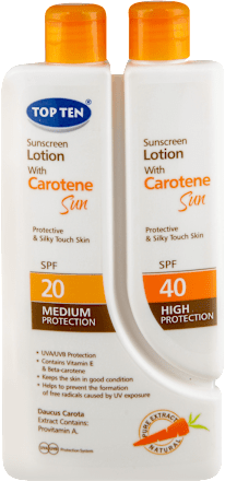 Carotene Sun losion za zaštitu od sunca, duo pack, SPF 20/40 TOP TEN